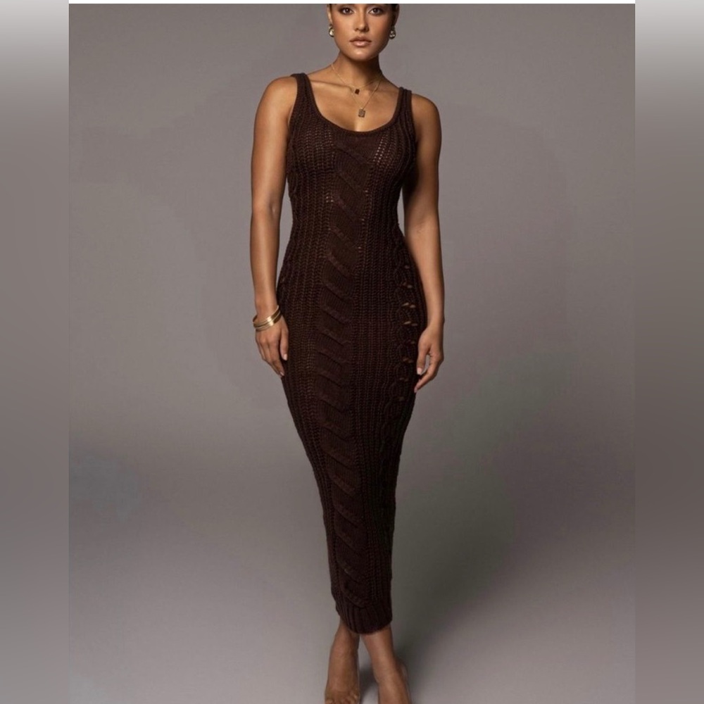 JLUXLABEL Black Cable Knit Maxi Dress